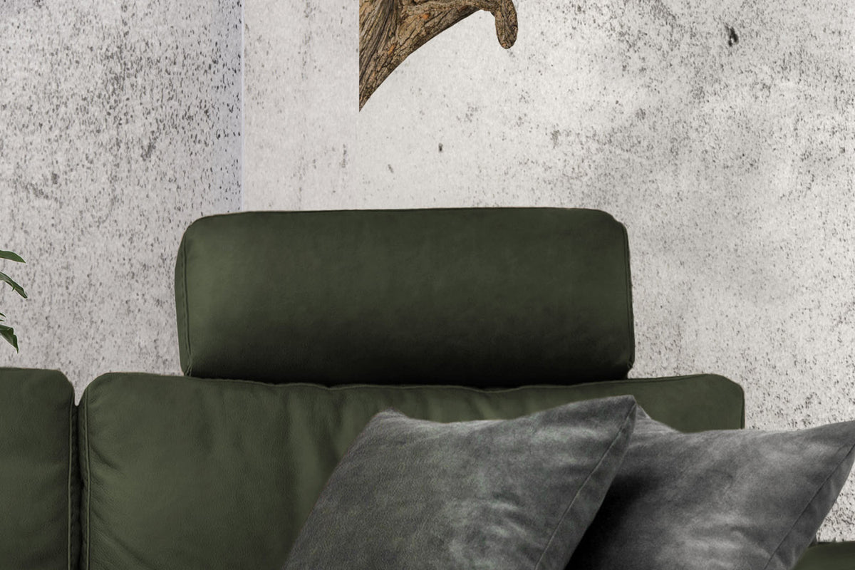 KAWOLA Sofa LOLA Ecksofa Leder moosgrün mit motorischer Relaxfunktion
