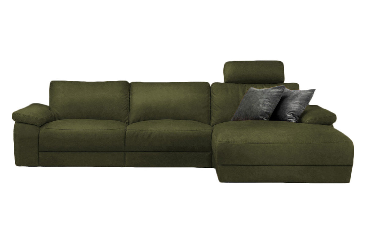KAWOLA Sofa LOLA Ecksofa Leder moosgrün mit motorischer Relaxfunktion