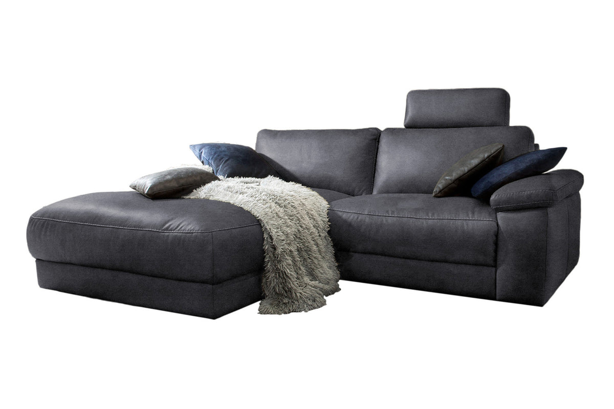 KAWOLA Sofa LOLA Ecksofa Leder schwarz mit motorischer Relaxfunktion