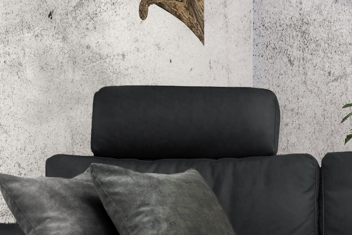 KAWOLA Sofa LOLA Ecksofa Leder schwarz mit motorischer Relaxfunktion