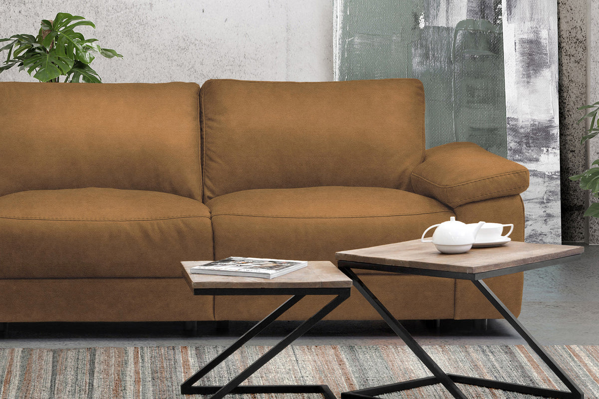 KAWOLA Sofa LOLA Ecksofa Stoff cognac mit motorischer Relaxfunktion
