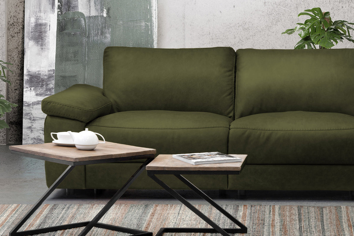 KAWOLA Sofa LOLA Ecksofa Stoff moosgrün mit motorischer Relaxfunktion