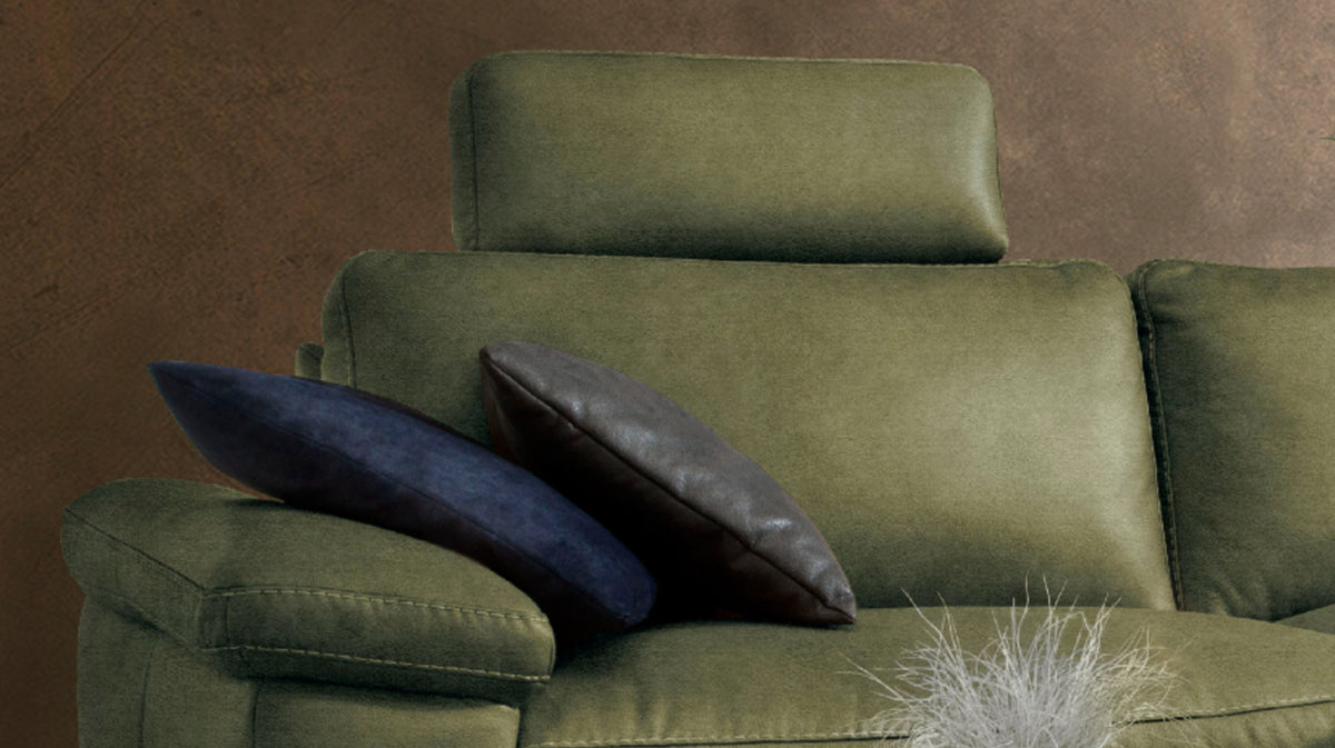 KAWOLA Sofa LOLA Ecksofa Stoff moosgrün mit motorischer Relaxfunktion