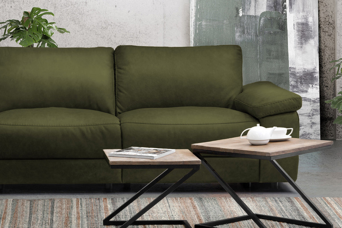 KAWOLA Sofa LOLA Ecksofa Stoff moosgrün mit motorischer Relaxfunktion