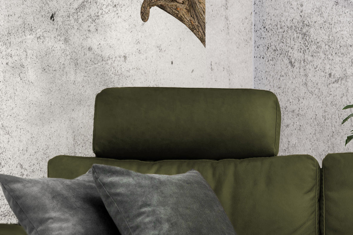 KAWOLA Sofa LOLA Ecksofa Stoff moosgrün mit motorischer Relaxfunktion