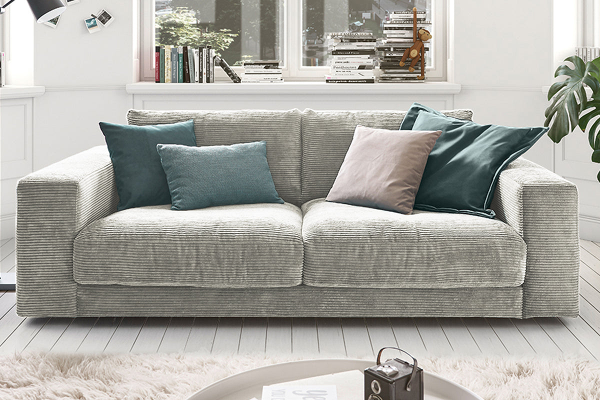 KAWOLA Sofa MADELINE 2-Sitzer Cord hellgrau