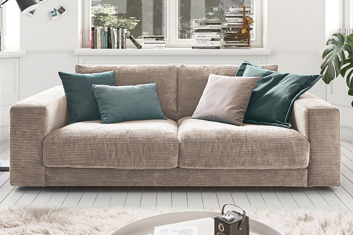 KAWOLA Sofa MADELINE 2-Sitzer Cord taupe