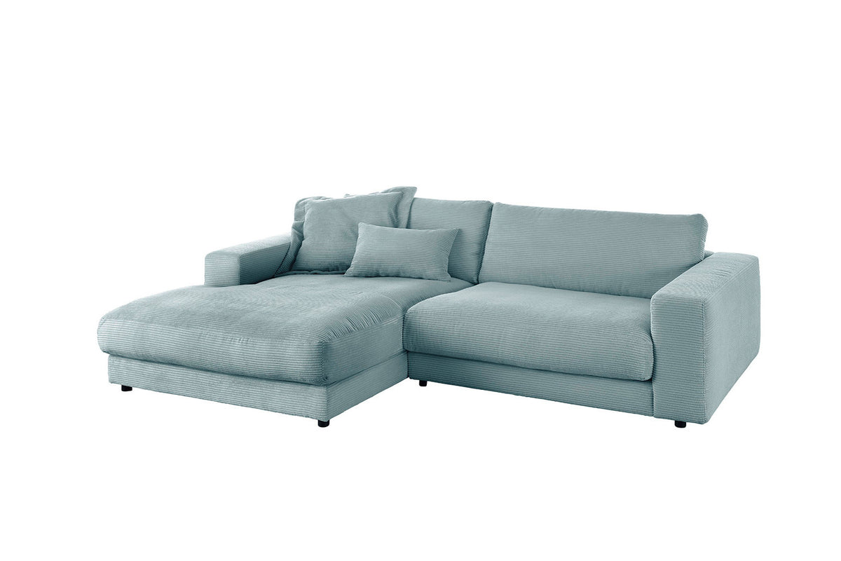 KAWOLA Sofa MADELINE Ecksofa Cord mit Longchair hellblau