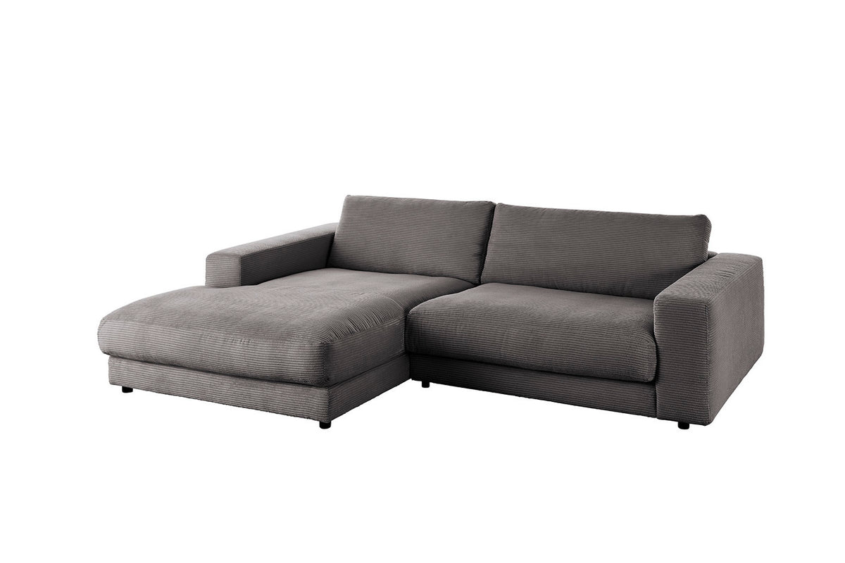 KAWOLA Sofa MADELINE Ecksofa mit Longchair Cord grau