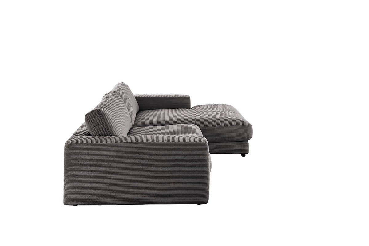 KAWOLA Sofa MADELINE Ecksofa mit Longchair Cord grau