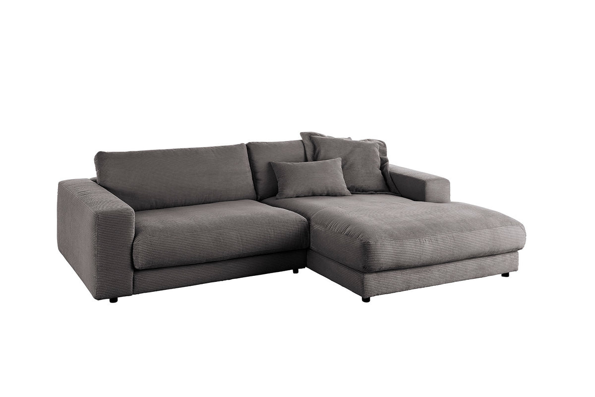 KAWOLA Sofa MADELINE Ecksofa mit Longchair Cord grau