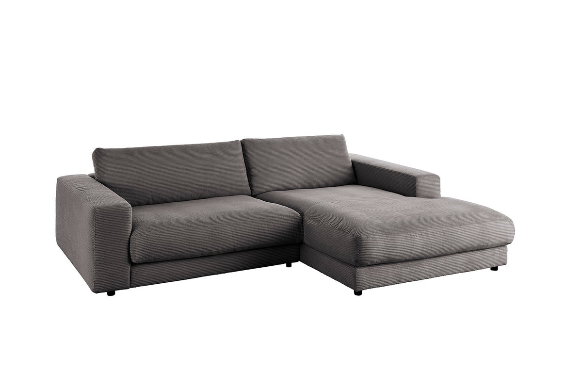 KAWOLA Sofa MADELINE Ecksofa mit Longchair Cord grau