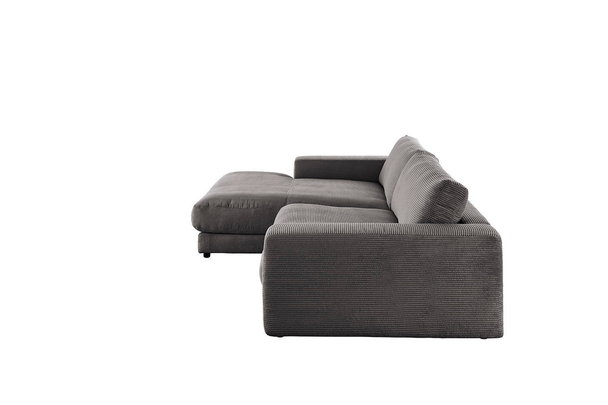 KAWOLA Sofa MADELINE Ecksofa mit Longchair Cord grau