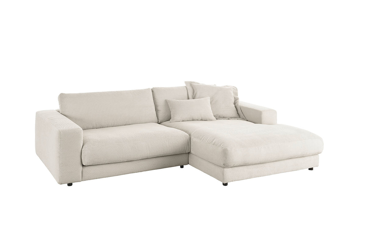 KAWOLA Sofa MADELINE Ecksofa mit Longchair Cord hellgrau