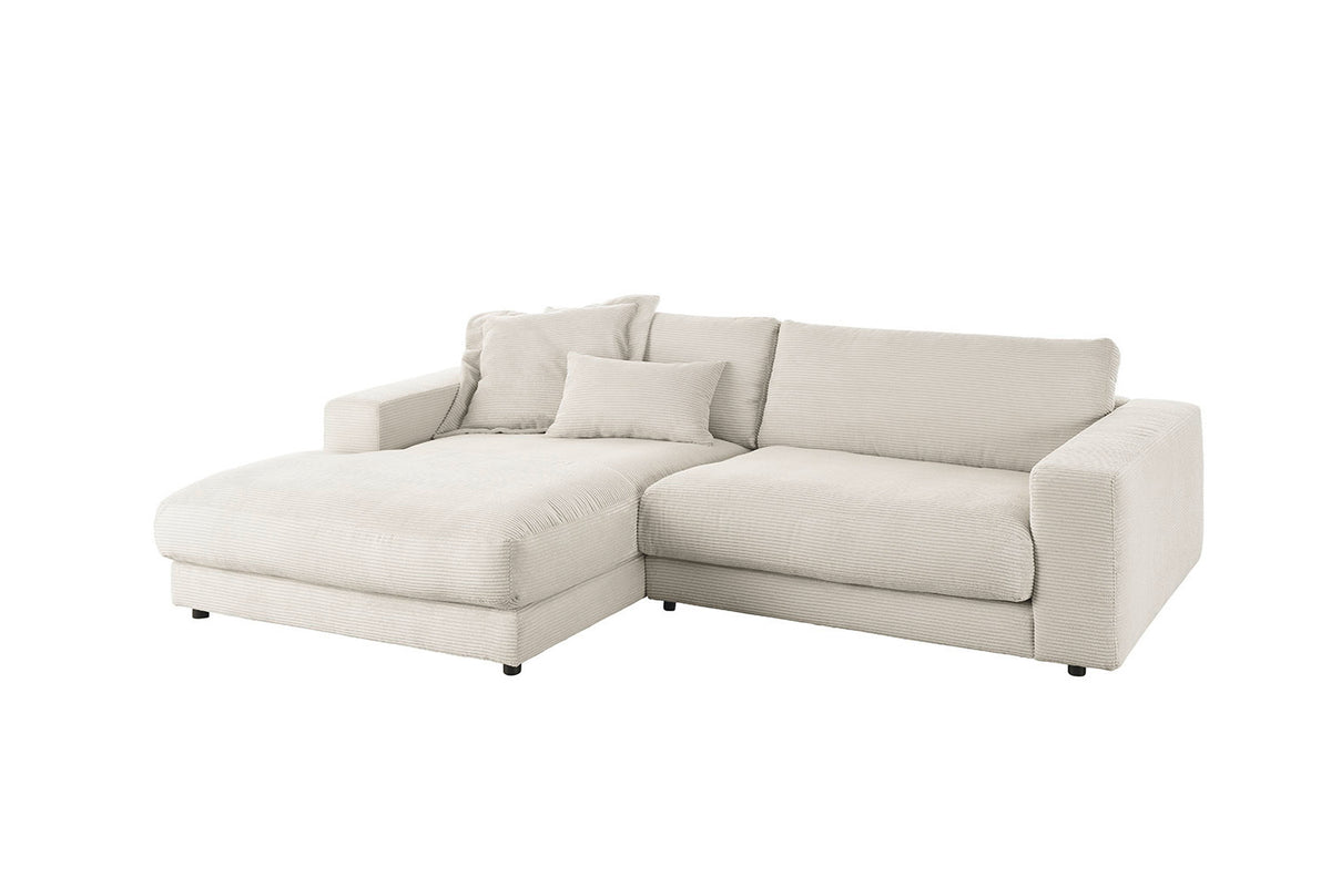 KAWOLA Sofa MADELINE Ecksofa mit Longchair Cord hellgrau