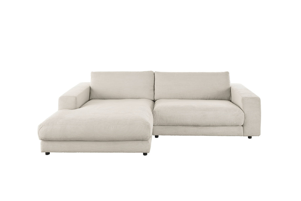 KAWOLA Sofa MADELINE Ecksofa mit Longchair Cord hellgrau