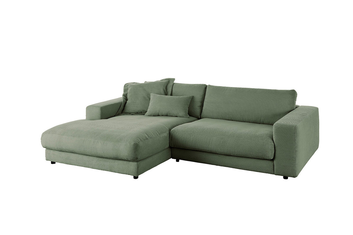 KAWOLA Sofa MADELINE Ecksofa mit Longchair Cord olivgrün