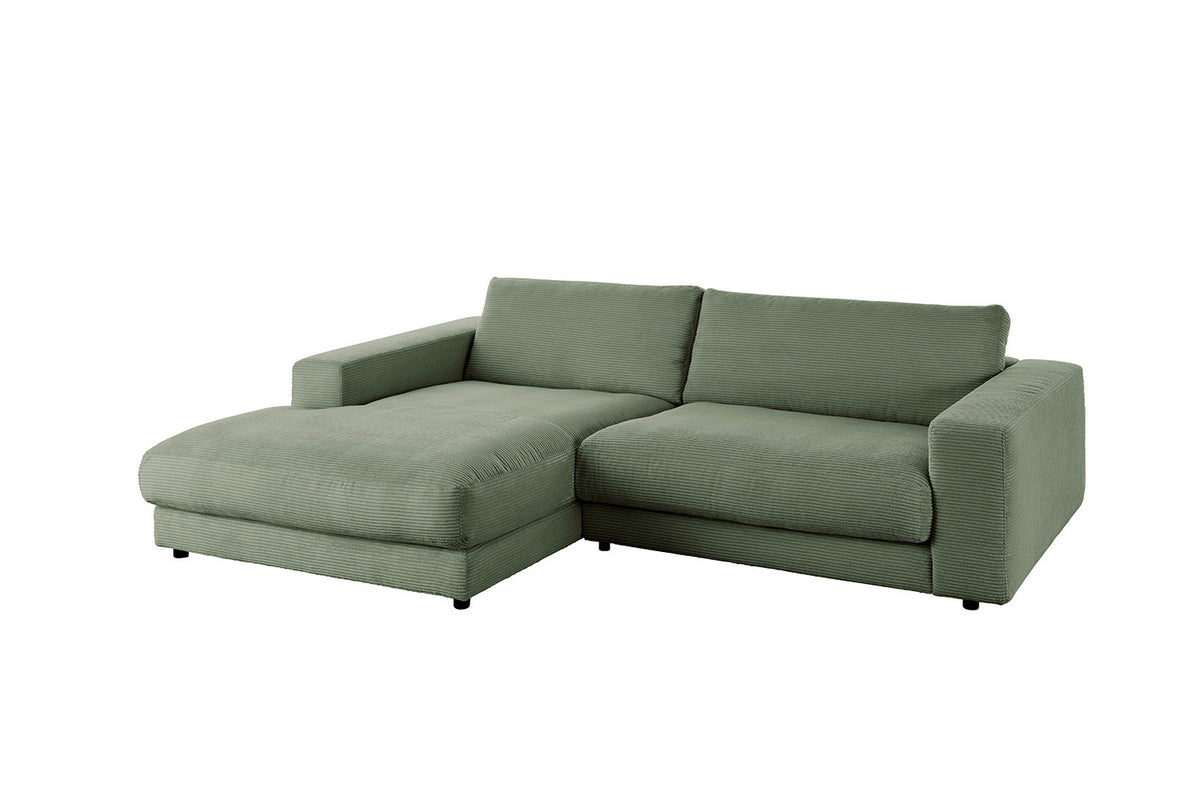 KAWOLA Sofa MADELINE Ecksofa mit Longchair Cord olivgrün