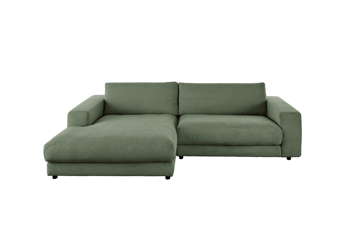 KAWOLA Sofa MADELINE Ecksofa mit Longchair Cord olivgrün