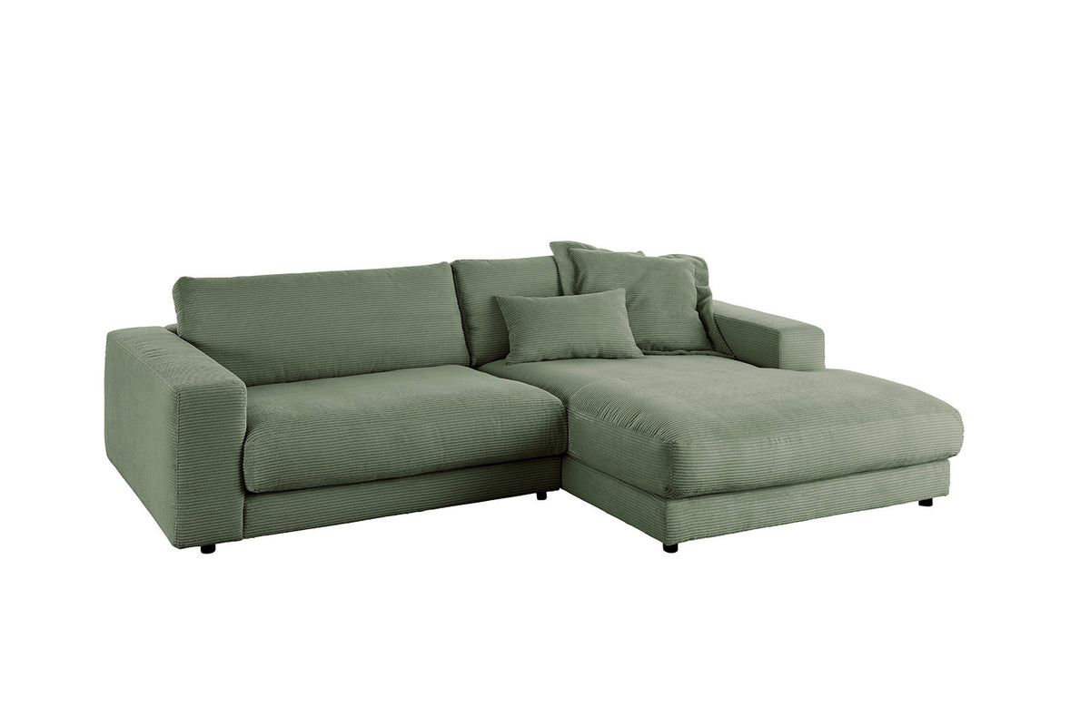 KAWOLA Sofa MADELINE Ecksofa mit Longchair Cord olivgrün