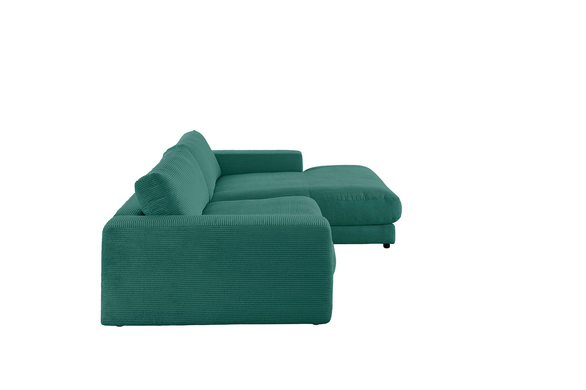 KAWOLA Sofa MADELINE Ecksofa mit Longchair Cord smaragd
