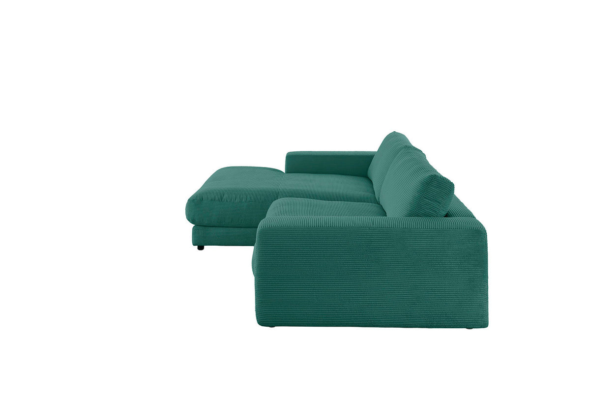 KAWOLA Sofa MADELINE Ecksofa mit Longchair Cord smaragd