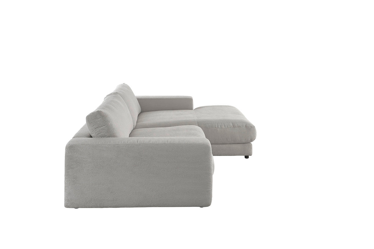 KAWOLA Sofa MADELINE Ecksofa mit Longchair Cord steingrau