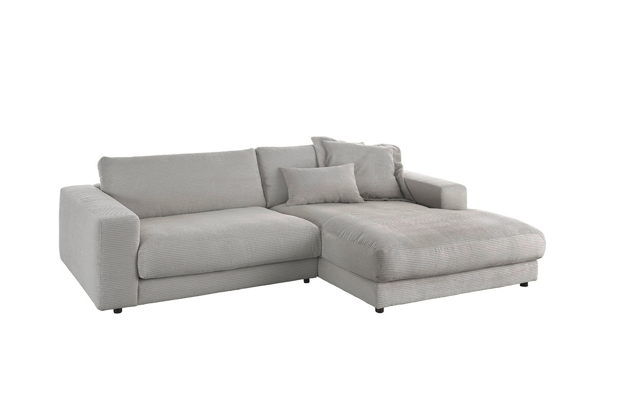 KAWOLA Sofa MADELINE Ecksofa mit Longchair Cord steingrau