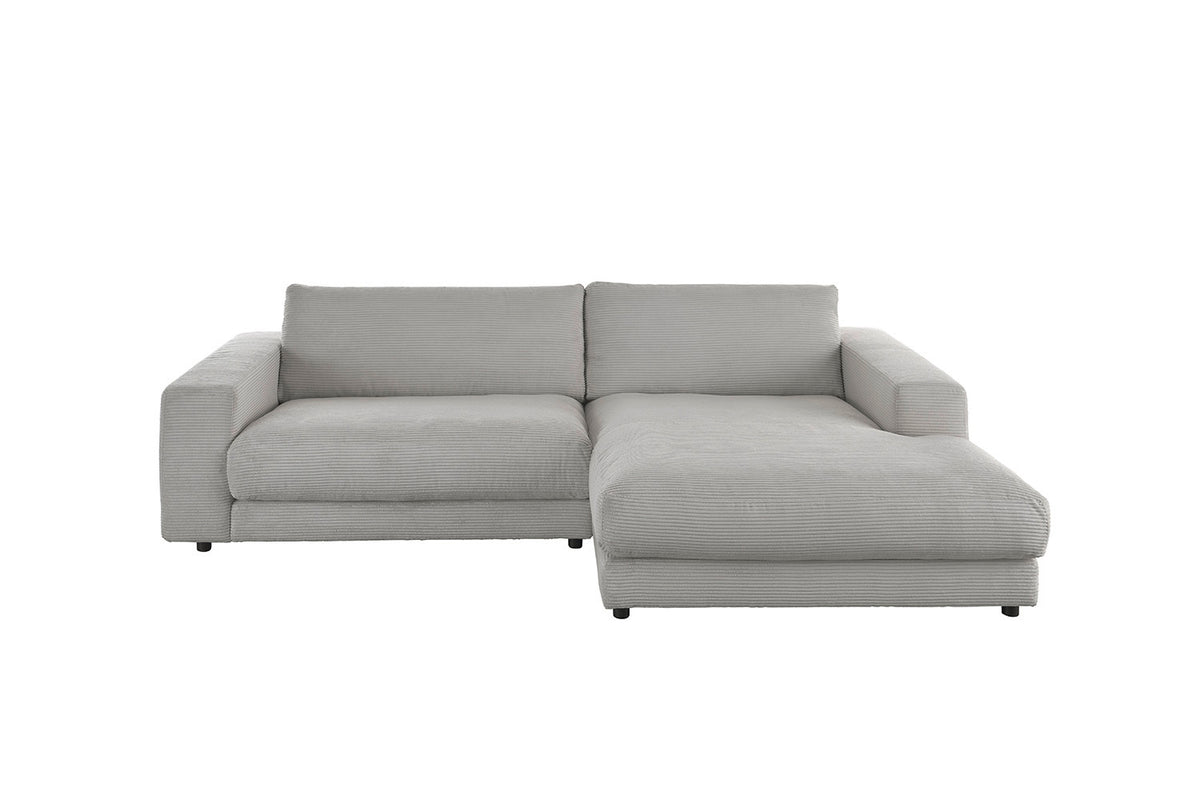 KAWOLA Sofa MADELINE Ecksofa mit Longchair Cord steingrau