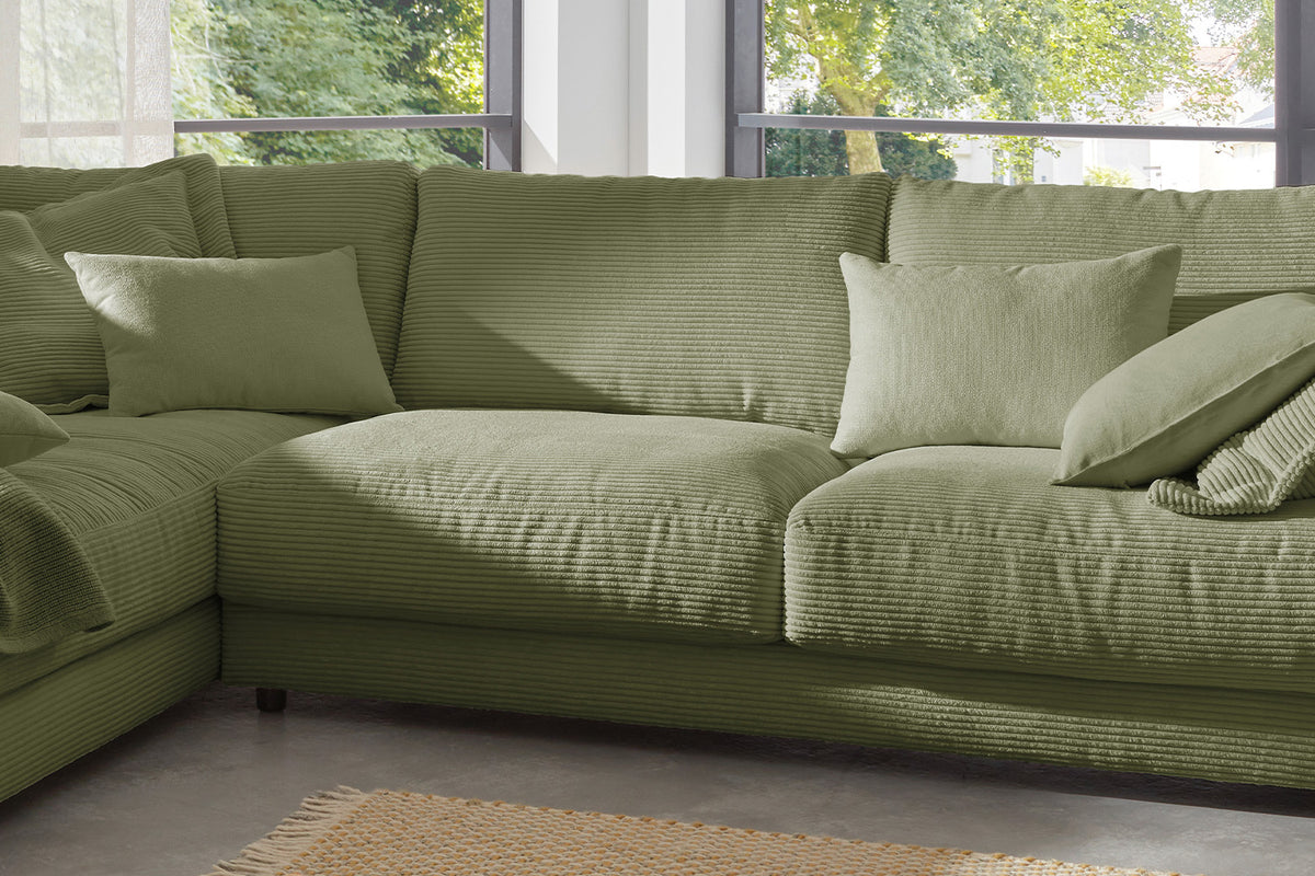 KAWOLA Sofa MADELINE Ecksofa mit Recamiere Cord olivgrün