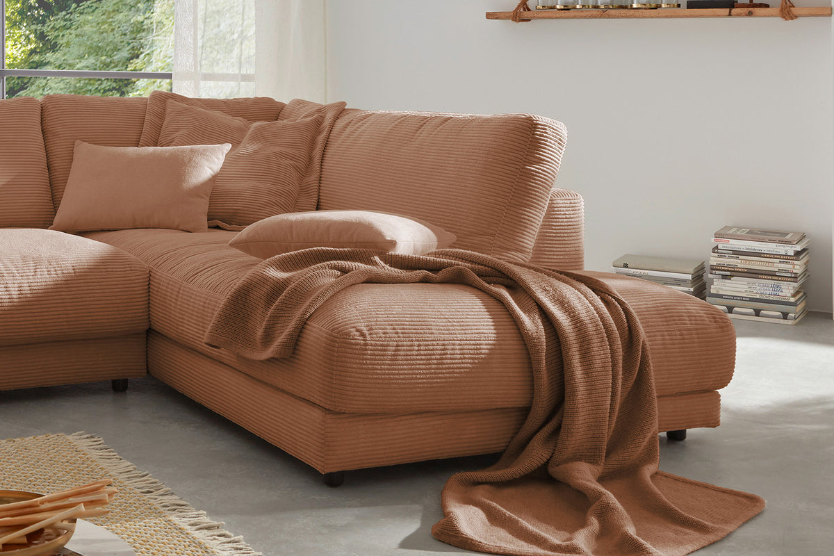 KAWOLA Sofa MADELINE Ecksofa mit Recamiere Cord rost
