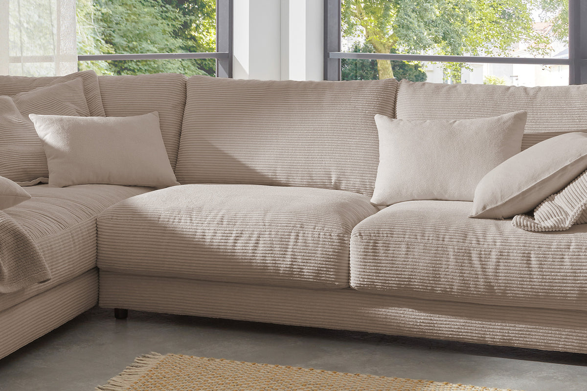 KAWOLA Sofa MADELINE Ecksofa mit Recamiere Cord taupe