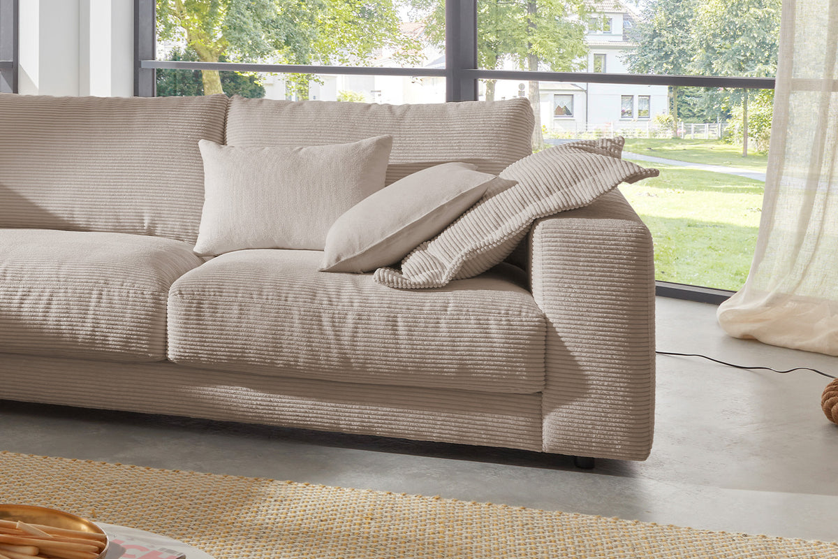 KAWOLA Sofa MADELINE Ecksofa mit Recamiere Cord taupe