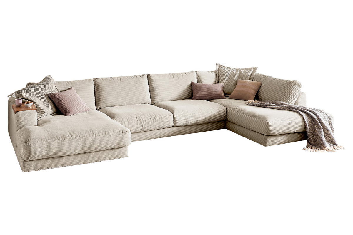 KAWOLA Sofa MADELINE Wohnlandschaft U-Form Cord cremeweiß