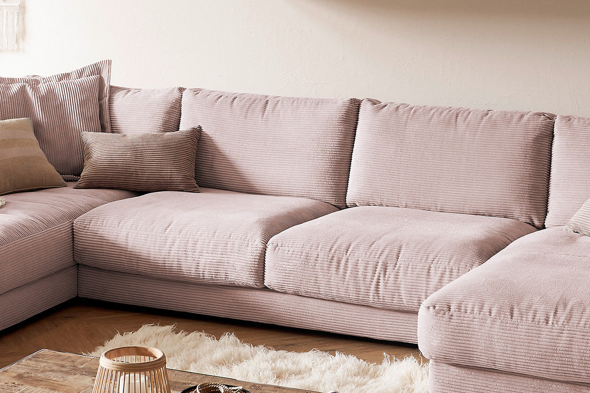 KAWOLA Sofa MADELINE Wohnlandschaft U-Form Cord rosa
