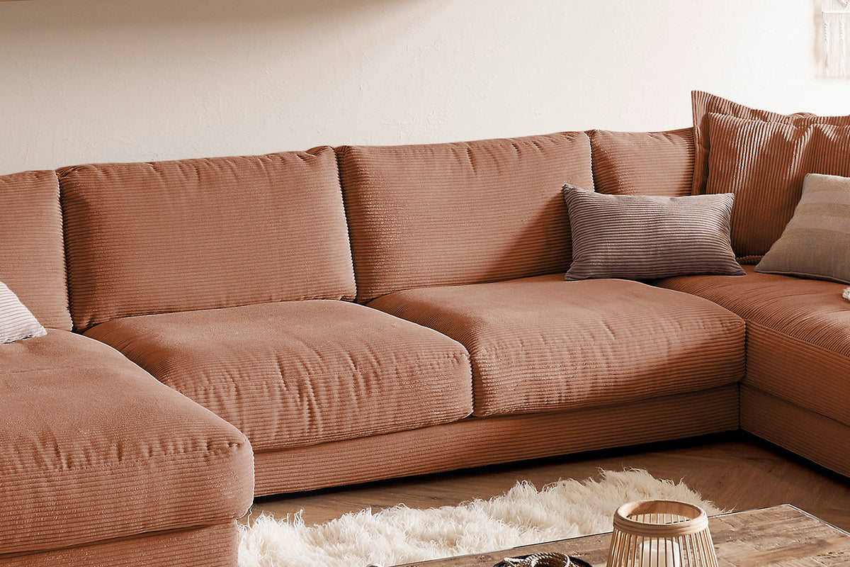 KAWOLA Sofa MADELINE Wohnlandschaft U-Form Cord rost