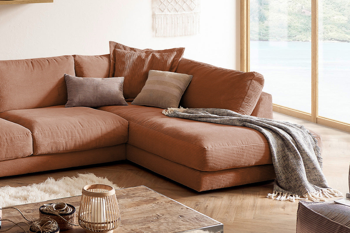 KAWOLA Sofa MADELINE Wohnlandschaft U-Form Cord rost