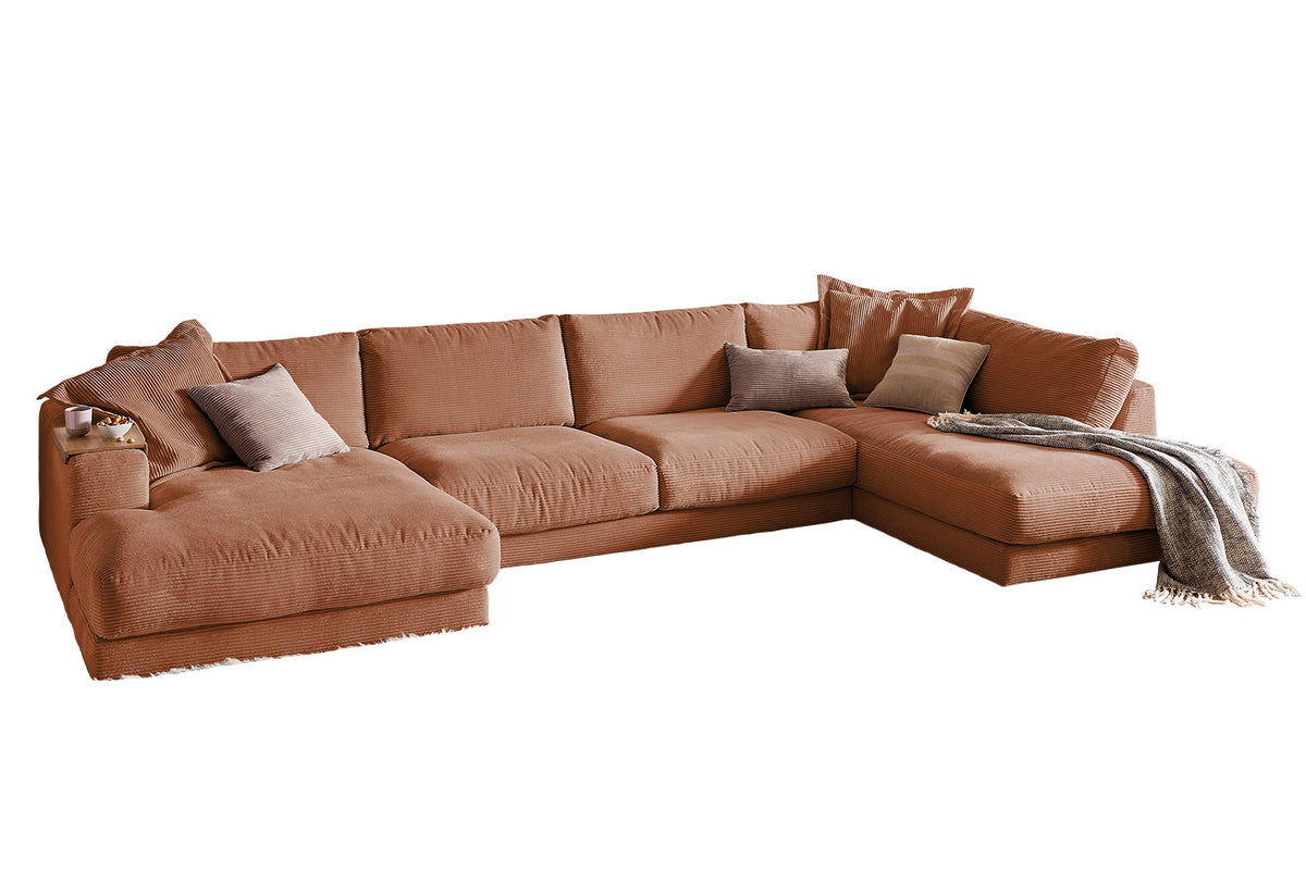 KAWOLA Sofa MADELINE Wohnlandschaft U-Form Cord rost