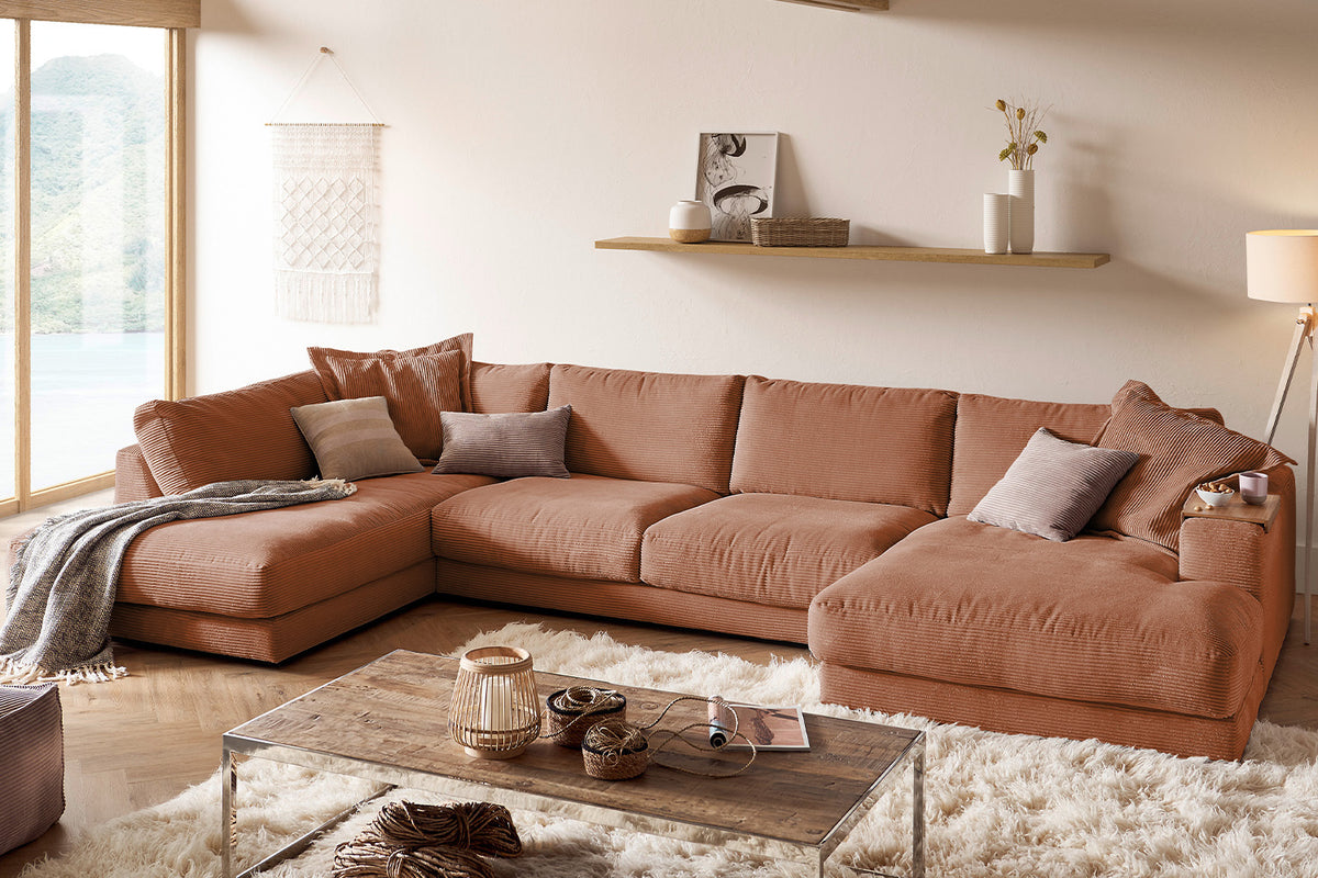KAWOLA Sofa MADELINE Wohnlandschaft U-Form Cord rost