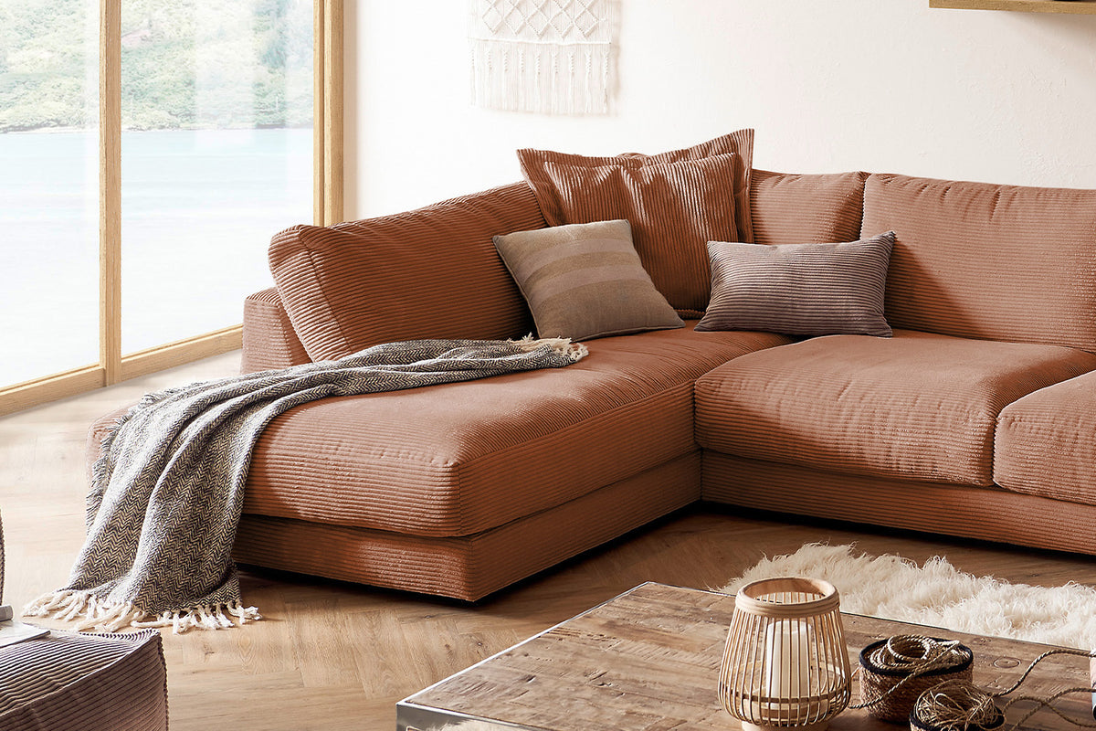 KAWOLA Sofa MADELINE Wohnlandschaft U-Form Cord rost