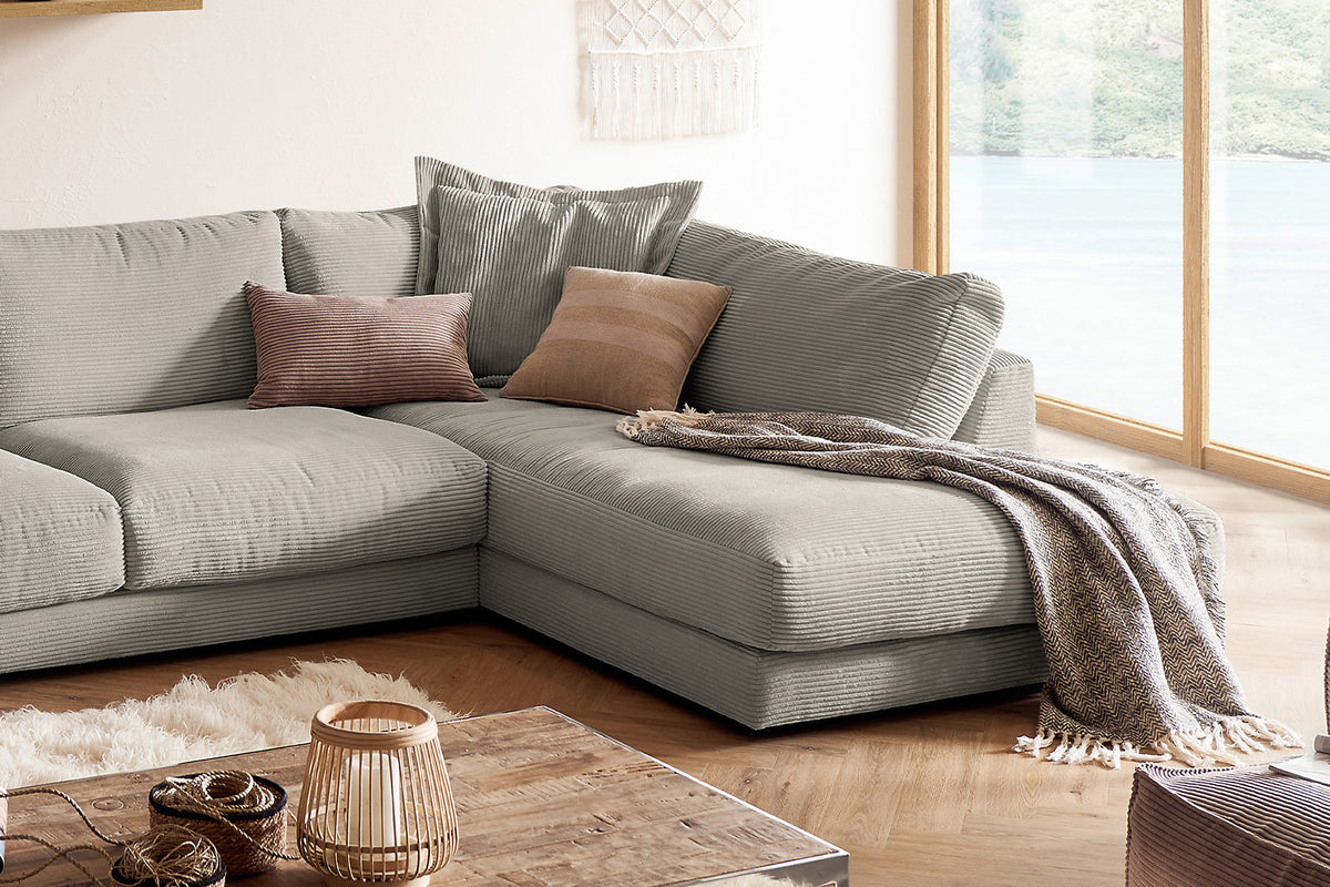 KAWOLA Sofa MADELINE Wohnlandschaft U-Form Cord steingrau