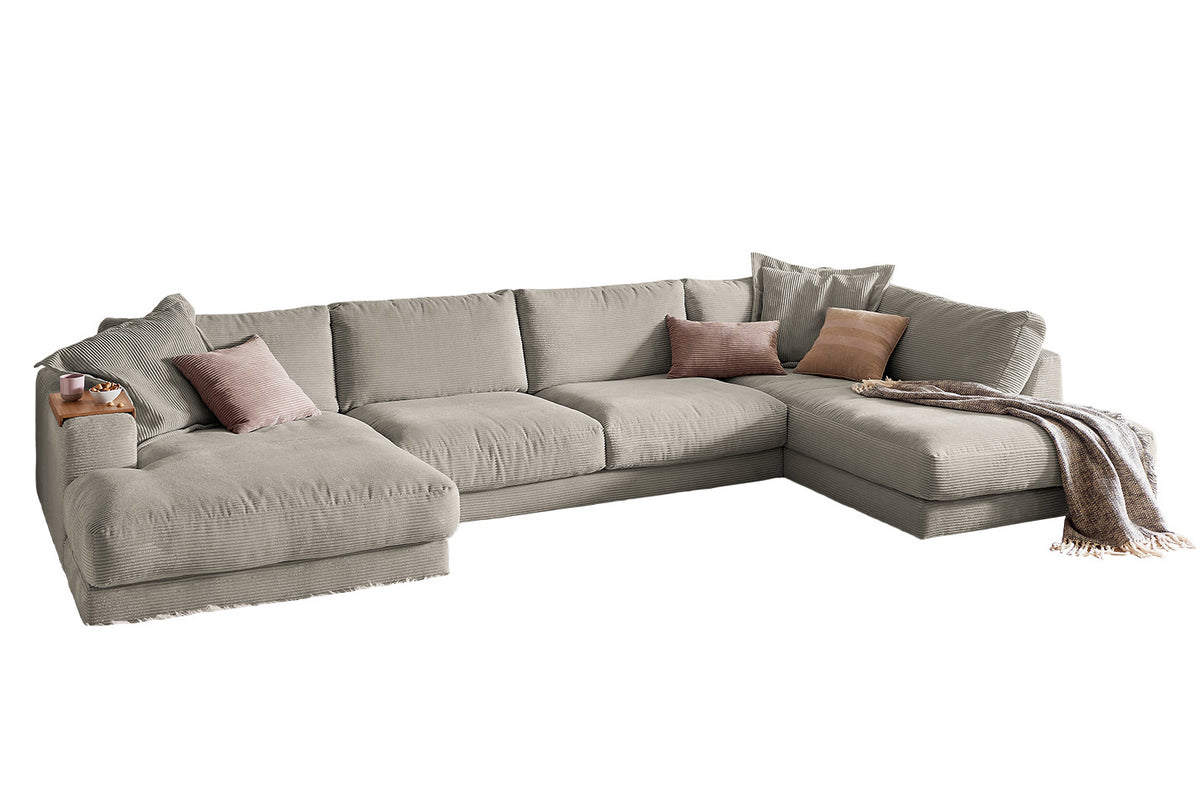 KAWOLA Sofa MADELINE Wohnlandschaft U-Form Cord steingrau