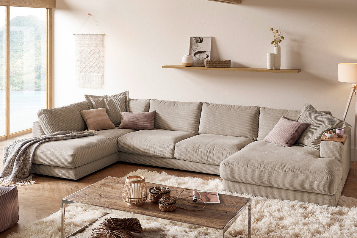 KAWOLA Sofa MADELINE Wohnlandschaft U-Form Cord taupe