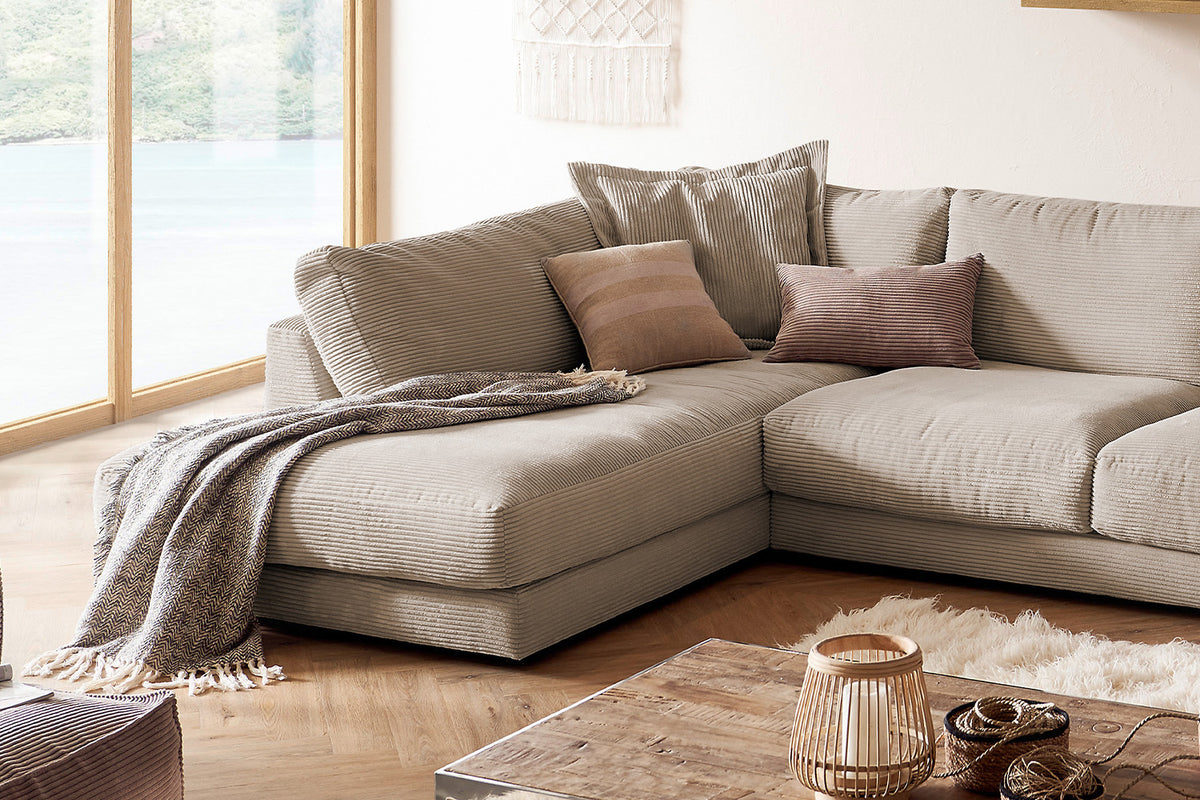 KAWOLA Sofa MADELINE Wohnlandschaft U-Form Cord taupe