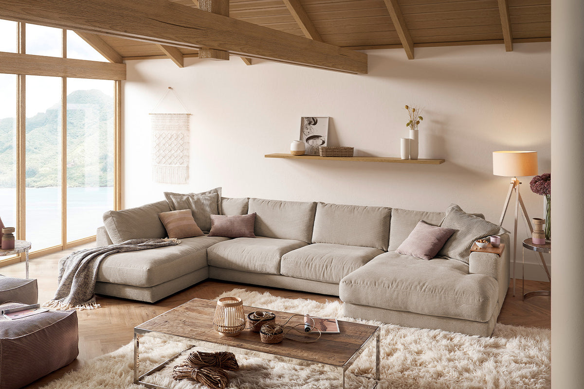 KAWOLA Sofa MADELINE Wohnlandschaft U-Form Cord taupe, Rechts