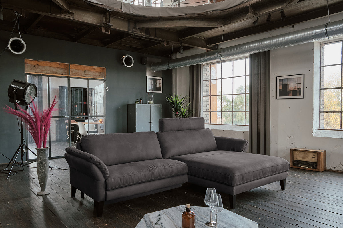 KAWOLA Sofa MALTA Ecksofa Stoff anthrazit