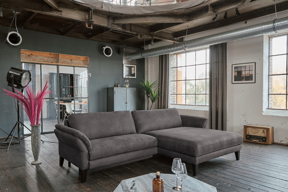 KAWOLA Sofa MALTA Ecksofa Stoff anthrazit, Rechts, Ohne Zusatzausstattung, Ohne Komfortfunktion