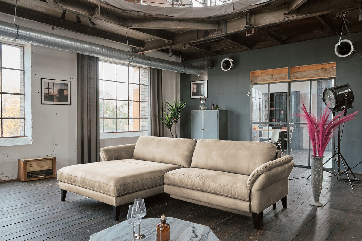 KAWOLA Sofa MALTA Ecksofa Stoff beige, Links, Ohne Zusatzausstattung, Relaxfunktion