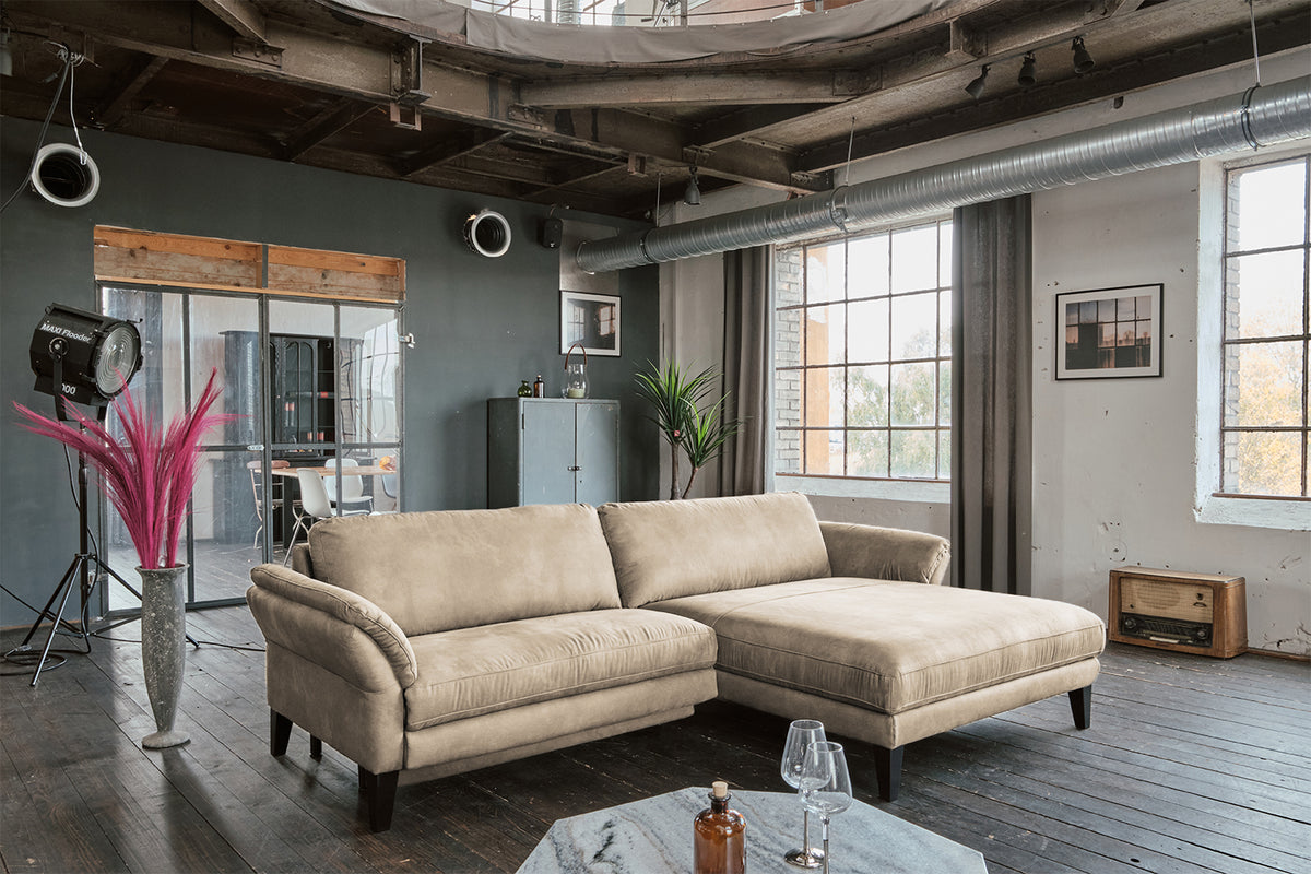 KAWOLA Sofa MALTA Ecksofa Stoff beige, Rechts, Ohne Zusatzausstattung, Ohne Komfortfunktion