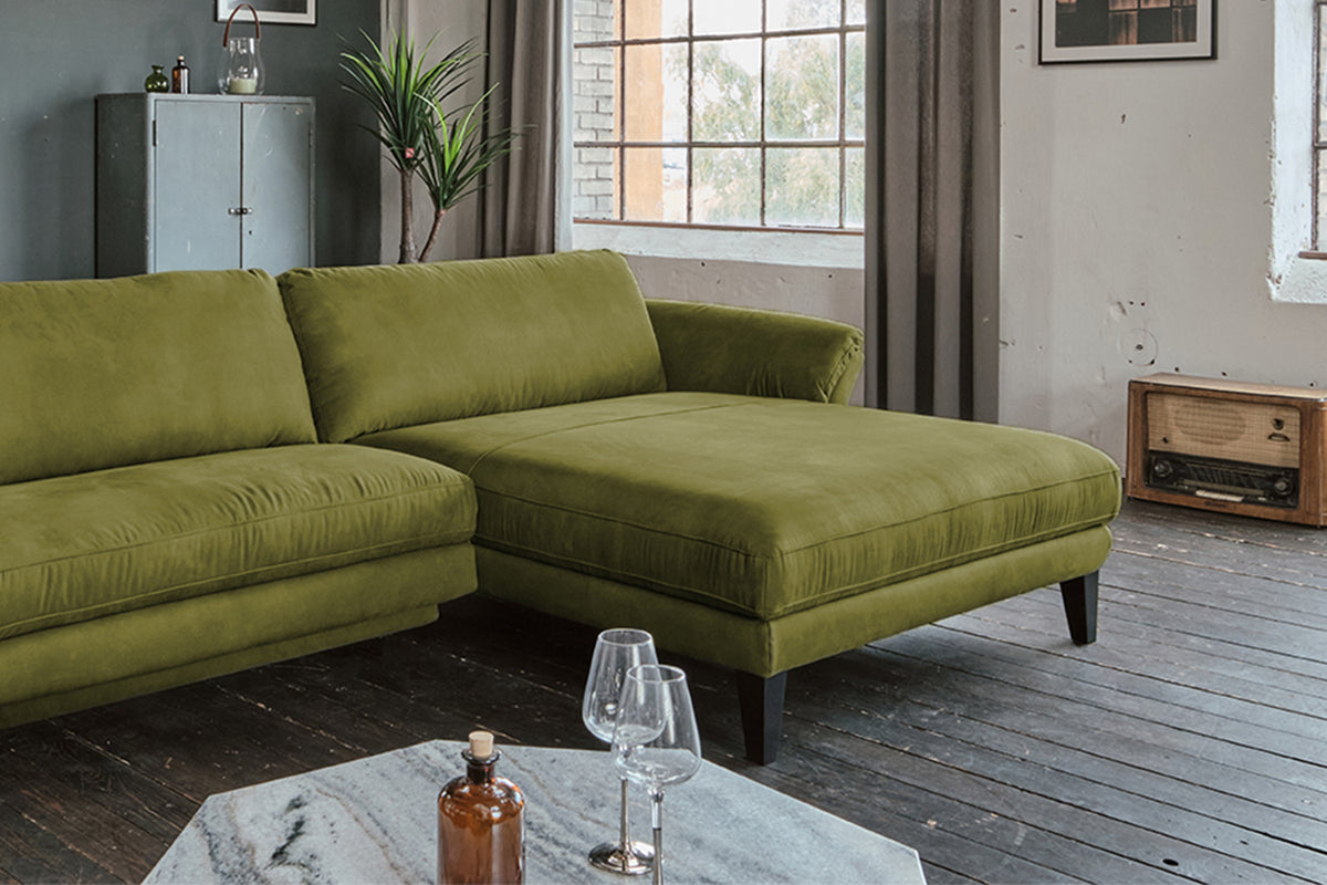 KAWOLA Sofa MALTA Ecksofa Stoff moosgrün